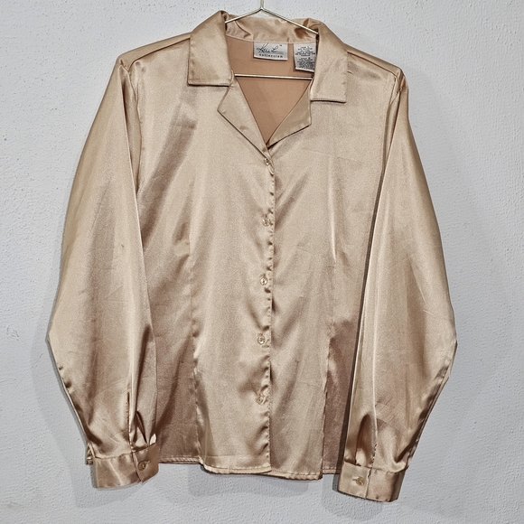 Kathie Lee Collection Tops - Vintage 80s Kathy Lee Collection Silky Blouse Sz L Shirt Preppy Academia Gold